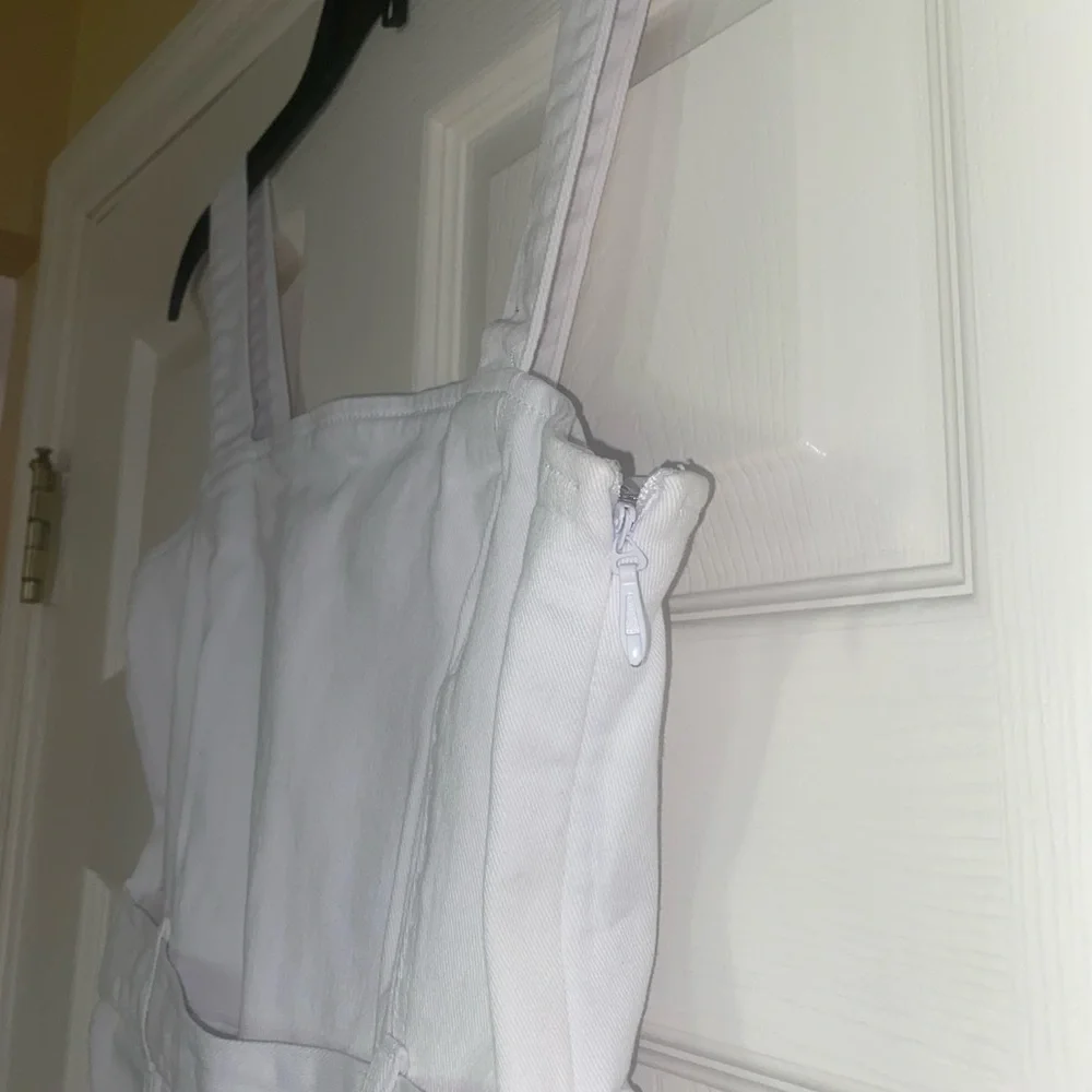White Midi Denim Dress with Tortoise Accent by Shoe Dazzle EUC - Picture 7 of 12